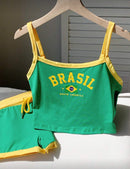 🇧🇷 Conjunto Cropped & Short Brasil Vibes